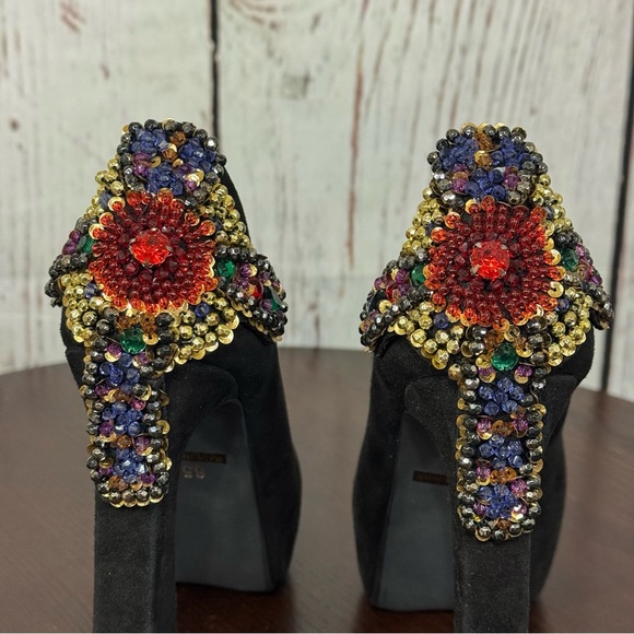 Jeffrey Campbell Shoes - JEFFREY CAMPBELL EVA CROSS black suede platform pumps with sequins & Beads 6.5